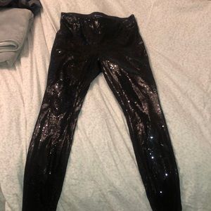 Never work black sequin leggings